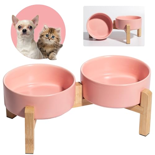 Hundenapf Set Erhöht Hunde Napfset - Doppel Napf Hund Keramik mit rutschfestem Ständer - Futterstation Hund - Hundenäpfe 2er Set für Futter und Wasser - Ideal für Kleine Hunde und Katzen - 2 x 480 ml Hundenapf Set Erhöht Hunde Napfset - Doppel Napf Hund Keramik mit rutschfestem Ständer - Futterstation Hund - Hundenäpfe 2er Set für Futter und Wasser - Ideal für Kleine Hunde und Katzen - 2 x 480 ml von PTOBER
