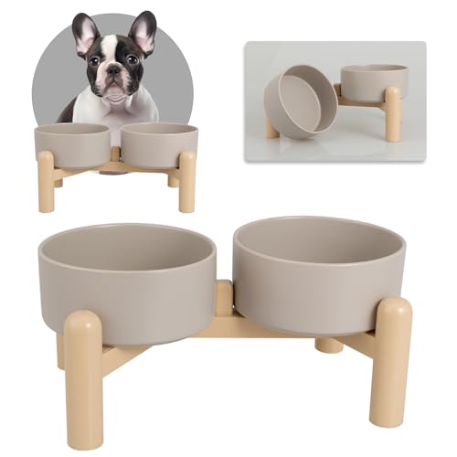 Hundenapf Set Erhöht Hunde Napfset - Doppelnapf Hund Keramik mit Rutschfestem Ständer - Futternapf Hund 2er Set für Futter und Wasser - Ideal für Kleine und Mittelgroße Hunde - 2 x 850 ml - Grau Hundenapf Set Erhöht Hunde Napfset - Doppelnapf Hund Keramik mit Rutschfestem Ständer - Futternapf Hund 2er Set für Futter und Wasser - Ideal für Kleine und Mittelgroße Hunde - 2 x 850 ml - Grau von PTOBER