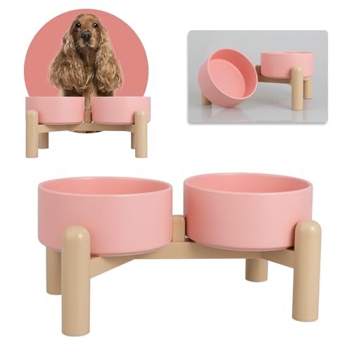 Hundenapf Set Erhöht Hunde Napfset - Doppelnapf Hund Keramik mit Rutschfestem Ständer - Futternapf Hund 2er Set für Futter und Wasser - Ideal für Kleine und Mittelgroße Hunde - 2 x 850 ml - Rosa Hundenapf Set Erhöht Hunde Napfset - Doppelnapf Hund Keramik mit Rutschfestem Ständer - Futternapf Hund 2er Set für Futter und Wasser - Ideal für Kleine und Mittelgroße Hunde - 2 x 850 ml - Rosa von PTOBER