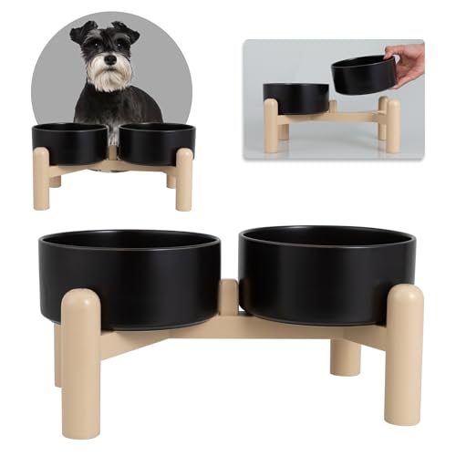 Hundenapf Set Erhöht Hunde Napfset - Doppelnapf Hund Keramik mit Rutschfestem Ständer - Futternapf Hund 2er Set für Futter und Wasser - Ideal für Kleine und Mittelgroße Hunde - 2 x 850 ml - Schwarz Hundenapf Set Erhöht Hunde Napfset - Doppelnapf Hund Keramik mit Rutschfestem Ständer - Futternapf Hund 2er Set für Futter und Wasser - Ideal für Kleine und Mittelgroße Hunde - 2 x 850 ml - Schwarz von PTOBER