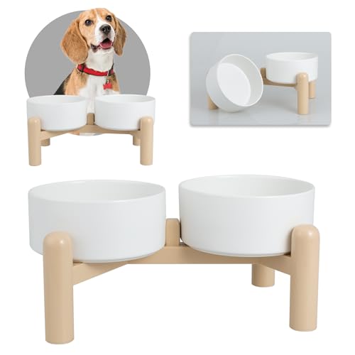 Hundenapf Set Erhöht Hunde Napfset - Doppelnapf Hund Keramik mit Rutschfestem Ständer - Futternapf Hund 2er Set für Futter und Wasser - Ideal für Kleine und Mittelgroße Hunde - 2 x 850 ml - Weiß Hundenapf Set Erhöht Hunde Napfset - Doppelnapf Hund Keramik mit Rutschfestem Ständer - Futternapf Hund 2er Set für Futter und Wasser - Ideal für Kleine und Mittelgroße Hunde - 2 x 850 ml - Weiß von PTOBER