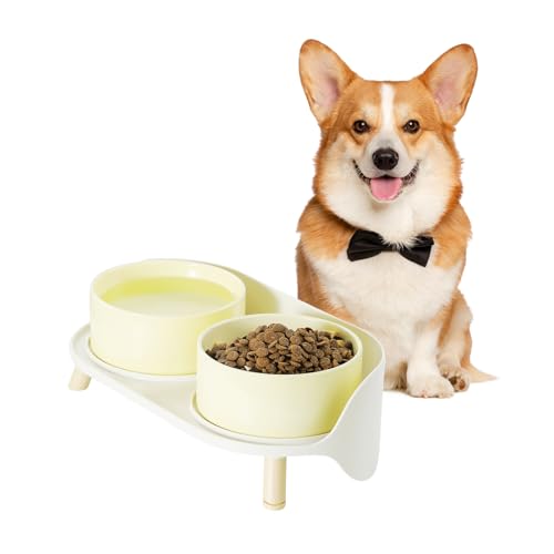 Hundenapf Set Erhöht Hunde Napfset - Doppelnapf Hund Keramik mit Spritzschutz Ständer - Hundenäpfe 2er Set für Futter und Wasser - Futterstation für Kleine und Mittelgroße Hunde - 2 x 650 ml - Gelb Hundenapf Set Erhöht Hunde Napfset - Doppelnapf Hund Keramik mit Spritzschutz Ständer - Hundenäpfe 2er Set für Futter und Wasser - Futterstation für Kleine und Mittelgroße Hunde - 2 x 650 ml - Gelb von PTOBER