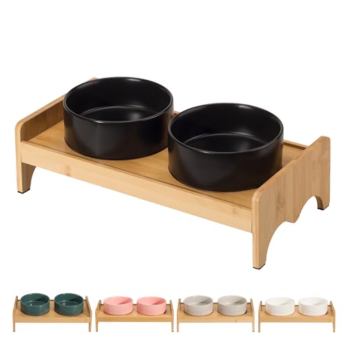 Hundenapf Set Erhöht Hunde Napfset - Hundenäpfe 2er Set mit Bambusständer - Doppelnapf Hund Keramik für Futter und Wasser - Futterstation Hund Klein - Ideal für Kleine Hunde und Katzen - 2 x 480 ml Hundenapf Set Erhöht Hunde Napfset - Hundenäpfe 2er Set mit Bambusständer - Doppelnapf Hund Keramik für Futter und Wasser - Futterstation Hund Klein - Ideal für Kleine Hunde und Katzen - 2 x 480 ml von PTOBER