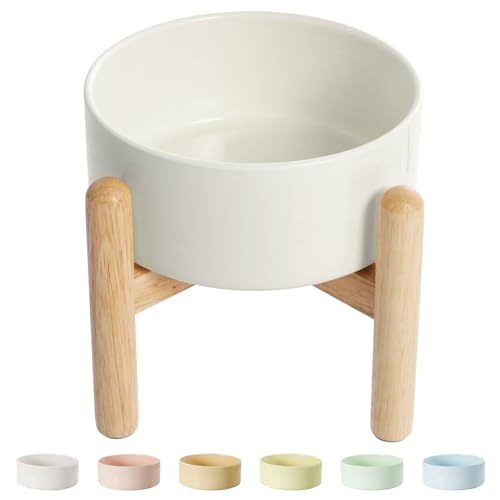PTOBER Hundenapf Keramik Futternapf Hund Erhöht - Hundefressnapf mit Rutschfestem Holzständer - Ideal für Kleine und Mittelgroße Hunde - 800 ml - Weiß PTOBER Hundenapf Keramik Futternapf Hund Erhöht - Hundefressnapf mit Rutschfestem Holzständer - Ideal für Kleine und Mittelgroße Hunde - 800 ml - Weiß von PTOBER