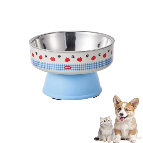 Erhöhte Katzennäpfe aus Edelstahl für Futter und Wasser, erhöhte Katzenfutterschüssel, vorteilhaft für die Verdauung, resonable Höhe, leicht zu reinigen, 14 cm breit, 350 ml (blau, 550 ml) von PTWSF