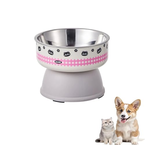 Erhöhte Katzennäpfe aus Edelstahl für Futter und Wasser, erhöhte Katzenfutterschüssel, vorteilhaft für die Verdauung, resonable Höhe, leicht zu reinigen, 14 cm breit, 350 ml (grau, 350 ml) von PTWSF