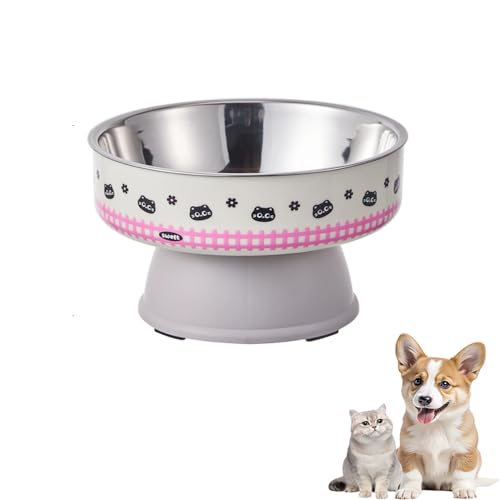 Erhöhte Katzennäpfe aus Edelstahl für Futter und Wasser, erhöhte Katzenfutterschüssel, vorteilhaft für die Verdauung, resonable Höhe, leicht zu reinigen, 14 cm breit, 350 ml (grau, 550 ml) von PTWSF