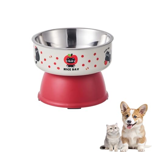 Erhöhte Katzennäpfe aus Edelstahl für Futter und Wasser, erhöhte Katzenfutterschüssel, vorteilhaft für die Verdauung, resonable Höhe, leicht zu reinigen, 14 cm breit, 350 ml (rot, 350 ml) von PTWSF