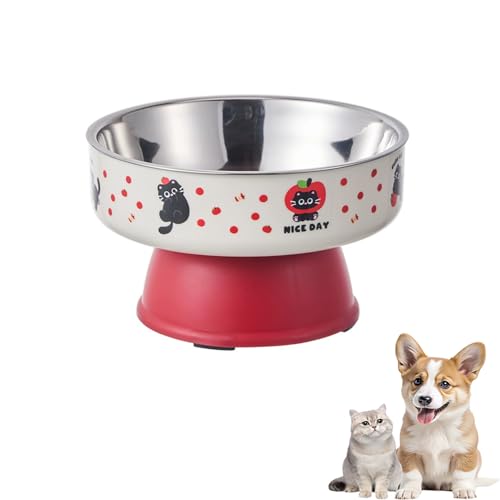 Erhöhte Katzennäpfe aus Edelstahl für Futter und Wasser, erhöhte Katzenfutterschüssel, vorteilhaft für die Verdauung, resonable Höhe, leicht zu reinigen, 14 cm breit, 350 ml (rot, 550 ml) von PTWSF