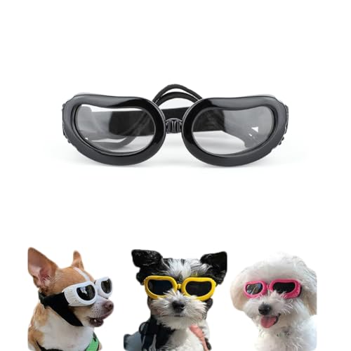 Hundesonnenbrille für kleine Rassen, UV-Schutz, Brille für kleine Hunde, verstellbarer Riemen, winddicht, Anti-Beschlag-Sonnenbrille (transparent) von PTWSF
