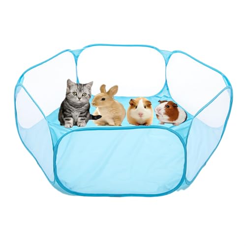 Kleintier-Laufstall, tragbares Pop-Up-offenes interaktives Haustierzelt, Indoor Outdoor Zaun für Kaninchen, Meerschweinchen, Hamster, Chinchillas, Kätzchen, Welpen (Blau) von PTWSF