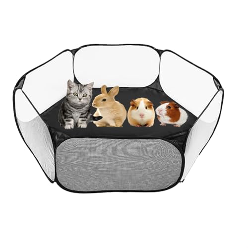 Kleintier-Laufstall, tragbares Pop-Up-offenes interaktives Haustierzelt, Indoor Outdoor Zaun für Kaninchen, Meerschweinchen, Hamster, Chinchillas, Kätzchen, Welpen (Schwarz) von PTWSF