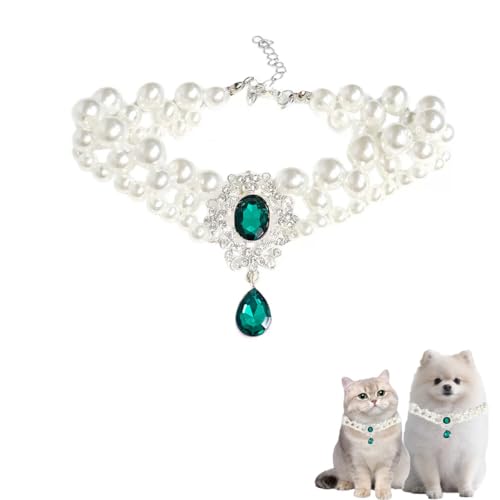 Perlenhalsband für Katzen, Perlenhund, Strass-Halsketten für kleine Hunde, Zubehör, Katzenperlenhalsband (Grün, S) von PTWSF