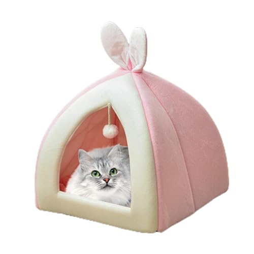 Katzenbetten für Wohnungskatzen, Katzenhöhle,Weiches Haustierhöhlenbett - Katzenhaus, Hasenohr-Design, Kitty-Katzenbett, halbgeschlossenes, bequemes Katzennest mit Pompon für Katzen, kleine Puchen von PUCHEN