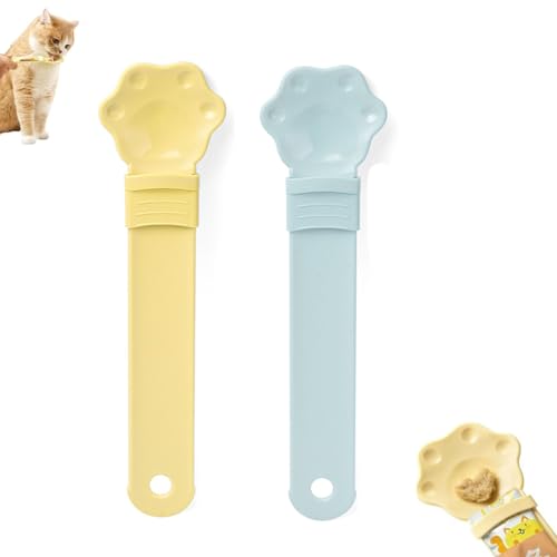 PUCHEN Happy Spoon for Cats, Cat Wet Treat Squeeze Treat Spoon, Cat Strip Feeder, Happy Cat Treat Spoon and Dispenser, Multi Functional Cat Strip Feeder Squeeze Spoon (Yellow+Blue) von PUCHEN