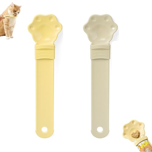 PUCHEN Happy Spoon for Cats, Cat Wet Treat Squeeze Treat Spoon, Cat Strip Feeder, Happy Cat Treat Spoon and Dispenser, Multi Functional Cat Strip Feeder Squeeze Spoon (Yellow+Brown) von PUCHEN