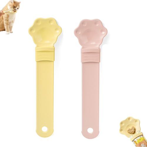 PUCHEN Happy Spoon for Cats, Cat Wet Treat Squeeze Treat Spoon, Cat Strip Feeder, Happy Cat Treat Spoon and Dispenser, Multi Functional Cat Strip Feeder Squeeze Spoon (Yellow+Pink) von PUCHEN