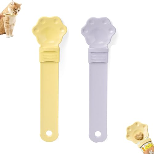 PUCHEN Happy Spoon for Cats, Cat Wet Treat Squeeze Treat Spoon, Cat Strip Feeder, Happy Cat Treat Spoon and Dispenser, Multi Functional Cat Strip Feeder Squeeze Spoon (Yellow+Purple) von PUCHEN