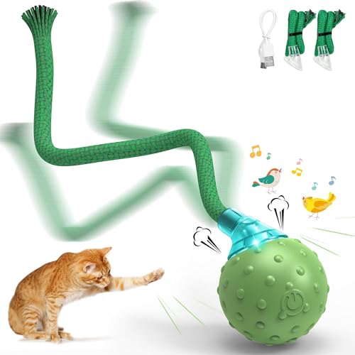 PUHOHUN Interaktives Katzenspielzeug Ball - Wiederaufladbare, Unregelmäßig Bewegende Spielkugel für Wohnungskatzen mit Langschwanz von PUHOHUN