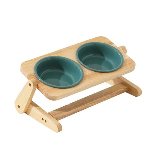 Keramiknapf for Hunde und Katzen mit Holzständer, winkelverstellbarem Futter- und Wasserset, geeignet for Katzen und Hunde von PUIOKA