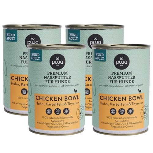 PUJA Premium Nassfutter für Hunde - feine Chicken Bowl 4x400g von PUJA