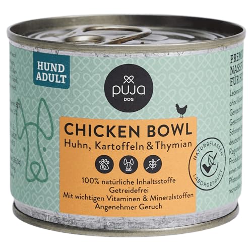 PUJA Premium Nassfutter für Hunde, feine Chicken Bowl, Lebensmittelqualität, 100% natürlich & regional, ohne Konservierungsstoffe, reich an Hähnchenfleisch (200 g) von PUJA