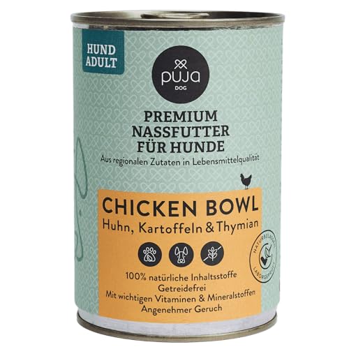 PUJA Premium Nassfutter für Hunde, feine Chicken Bowl, Lebensmittelqualität, 100% natürlich & regional, ohne Konservierungsstoffe, reich an Hähnchenfleisch (400 g) von PUJA