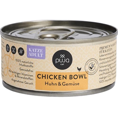 PUJA Premium Nassfutter für Katzen, feine Chicken Bowl, Lebensmittelqualität, 100% natürlich & regional, ohne Konservierungsstoffe, reich an Huhn (100 g) von PUJA