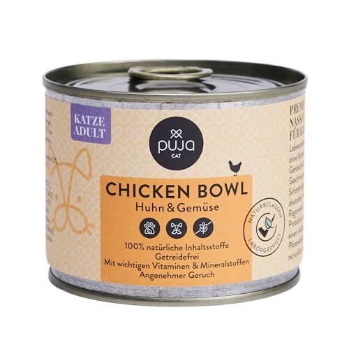 PUJA Premium Nassfutter für Katzen, feine Chicken Bowl, Lebensmittelqualität, 100% natürlich & regional, ohne Konservierungsstoffe, reich an Huhn (200 g) von PUJA