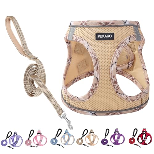 PUKAKO Welpengeschirr und Leine, Set für kleine Hunde und Leine, Step-in-Small Size Geschirr mit weichem Mesh und reflektierenden Bändern für extra kleine/kleine Hunde, Khaki, M PUKAKO Welpengeschirr und Leine, Set für kleine Hunde und Leine, Step-in-Small Size Geschirr mit weichem Mesh und reflektierenden Bändern für extra kleine/kleine Hunde, Khaki, M von PUKAKO