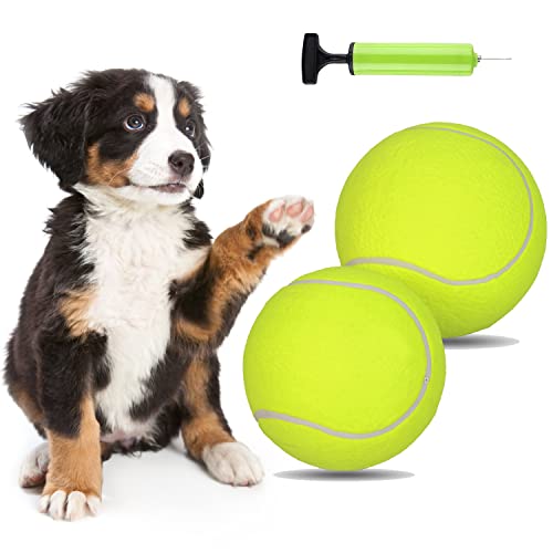 PULEEBO 2 Stück großer Tennisball für Hunde 24,1 cm und 20,3 cm aufblasbare, riesige Tennisbälle, großes Haustierspielzeug, Ball, lustige Outdoor-Sportarten von PULEEBO