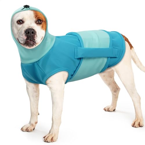 Beruhigungsweste für Hunde, Hundemantel zur Linderung Von Angst Warnweste mit Ohrenschützer Hoodie Reduziert Geräusche Hundepulli für Mittlere Hunde(Blau, M) von PUMYPOREITY