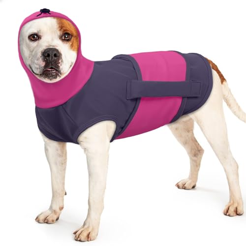 Beruhigungsweste für Hunde, Hundemantel zur Linderung Von Angst Warnweste mit Ohrenschützer Hoodie Reduziert Geräusche Hundepulli für Mittlere Hunde(Lila, M) von PUMYPOREITY