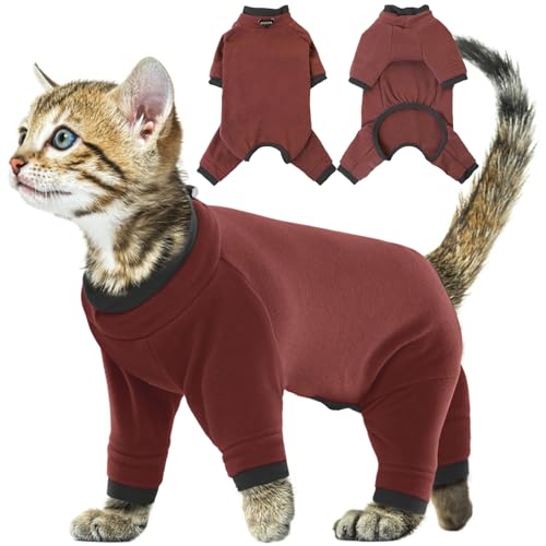 Body für Katzen, Katzenweste Rollkragenpullover Katzenmantel Winter Katzen Strampler Nach Op Katzen Kleidung Outdoor(Rötlichbraun, S) von PUMYPOREITY
