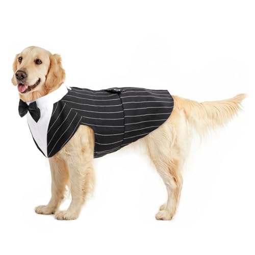 Dog Tuxedo, Smoking Hund Hochzeit Outfit Hunde Fliege Hochzeit S-XXL hundekostüm Kleine/Mittlere/Große Hunde Anzug(Streifen, XXL) von PUMYPOREITY