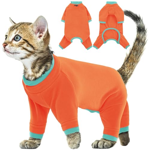 Fleece Katzenpullover, Mantel für Katzen Weiche Winter Kleidung Katzen-Pyjama Overall Rollkragen Kaltwettermäntel Herbst und Winter Kätzchenkleidung(Schwarz, S) von PUMYPOREITY