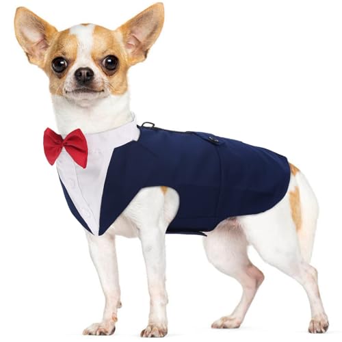 Formal Tuxedo for Medium Large Dogs, Wedding Pet Dog Bow Tie Suit Dress, Gentleman Dog Attire with Bowtie, Husky Beagle Samoyed Hound Party Costume Bandana Shirt, 2 Pcs Set, Can be Worn Separately von PUMYPOREITY