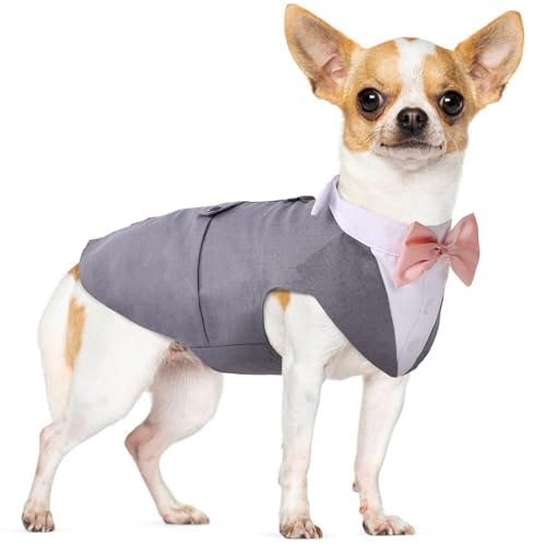 Formal Tuxedo for Medium Large Dogs, Wedding Pet Dog Bow Tie Suit Dress, Gentleman Dog Attire with Bowtie, Husky Beagle Samoyed Hound Party Costume Bandana Shirt, 2 Pcs Set, Can be Worn Separately von PUMYPOREITY
