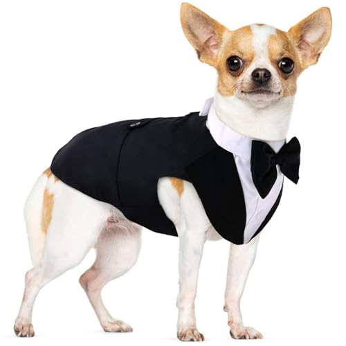 Formaler Smoking für mittelgroße und große Hunde, Hochzeitstier Hund Fliege Anzug Kleid Gentleman Hund Kleidung mit Fliege, Husky Beagle Samoyed Hound Party Kostüm Bandana Shirt, Medium, schwarz von PUMYPOREITY