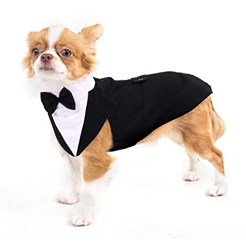 Hund Hochzeit Anzug, Smoking-Kostüme Formelle Party-Outfits Shirt Hund Kleidung Tuxedo Hundefliege Hochzeit mit Abnehmbarem Schleife Bandana für Kleine, Mittlere und Große Hunde(Schwarz, S) von PUMYPOREITY