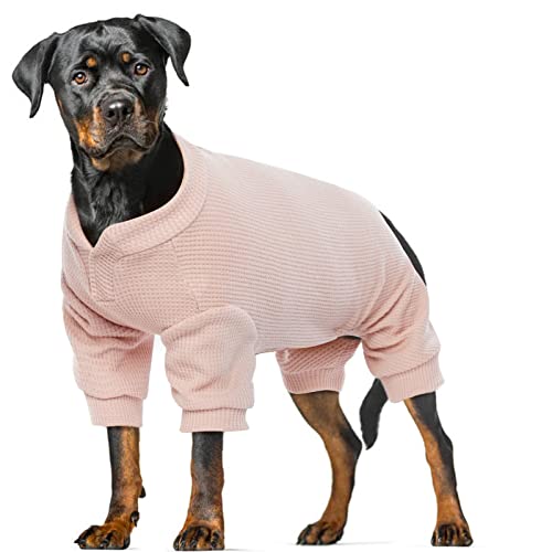 Hund Onesie, Hund Kleidung Weich HundPullover Atmungsaktiv Hund 4-beinige Hundepyjamas Jumpsuits Bodysuits Hund T-Shirts Bekleidung Puppy Overall(Rosa, 2XL) von PUMYPOREITY