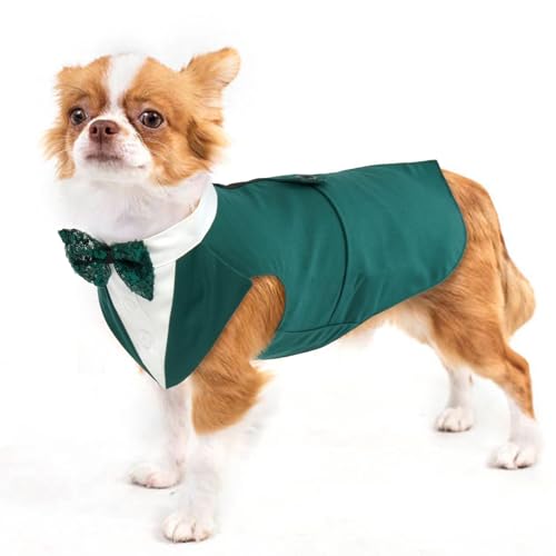 Hund Kleidung Tuxedo, Haustier Mantel Formale Hochzeit Verkleidungen & Kostüme für Hunde Chihuahua Kostüm Formelles Hunde-Smoking(Dunkelgrün, S) von PUMYPOREITY