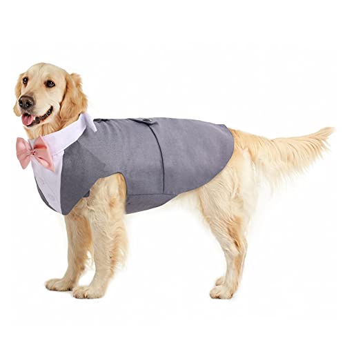 Dog Tuxedo, Smoking Hund Hochzeit Outfit Hunde Fliege Hochzeit S-XXL hundekostüm Kleine/Mittlere/Große Hunde Anzug(Grau, XXL) von PUMYPOREITY