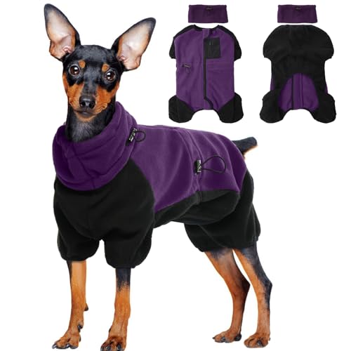 Hunde Fleece Pullover, Overall Hund Winter Fleecejacke Hund Klein Wintermantel Hund mit Beinen Hundeanzug Winter Dog Coat Wintermantel Hund Klein(Lila, XS) von PUMYPOREITY