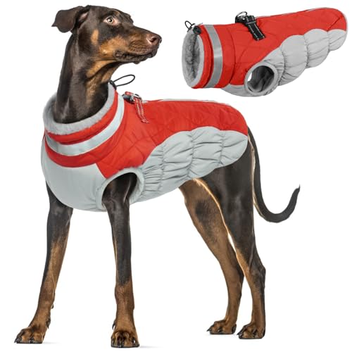 Hunde Wintermantel, Hundemantel Fleece Warme Hundeweste Winterjacke Hunde Bekleidung Winter Warme Mäntel mit Reflexstreifen für Winter Herbst(Rot, XL) von PUMYPOREITY