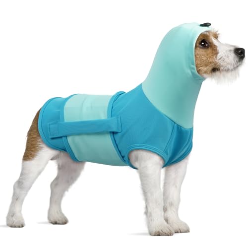 Hundeangstweste Hoodie, Hundemantel Beruhigender Feuerwerk Warmer Hundemantel Kleine Hunde Pullover Anti-Angst-Weste mit Hohem Kragen Hunde Ohrenschutz Silvester(Blau, XS) von PUMYPOREITY