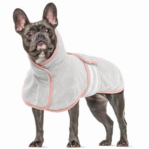 Hundebademantel Mikrofaser, Bademantel Hund Extra SaugfäHig und Schnell Trocknendes mit Klettverschluss für Große Mittel und Kleine Hunde(Grau, L) von PUMYPOREITY