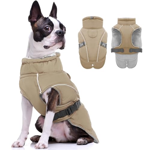 Hundejacke Kleine Hunde, Hundejacke Wasserdichter Winter Warm Hund Kleidung Hundemantel Gepolstert Puffer Thermomantel Hunde Jack Russell Terrier Hundemantel Französische Bulldogge(Khaki, S) von PUMYPOREITY