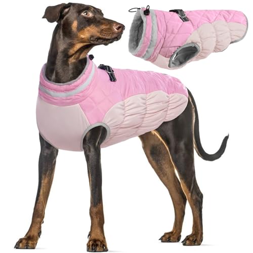 Warmer Wintermantel für Kleine Hunde, Winterjacke wasserdichte Hundejacke Hundeweste Winter Fleece Gefüttert Winddicht Chihuahua Französische Bulldogge(Rosa, 3XL) von PUMYPOREITY