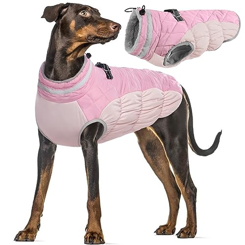 Wasserdicht Hundejacke, Warme Winterjacke Hundepullover mit Fleece Gefütterte Welpen Winterweste Haustierbekleidung Kaltes Wetter(Rosa, XL) von PUMYPOREITY